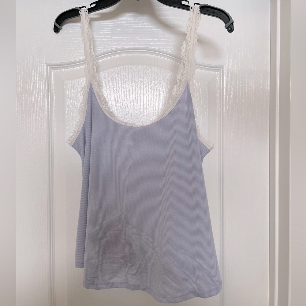 Victoria’s Secret tencel ribbed tank size Large- pale blue with white lace
